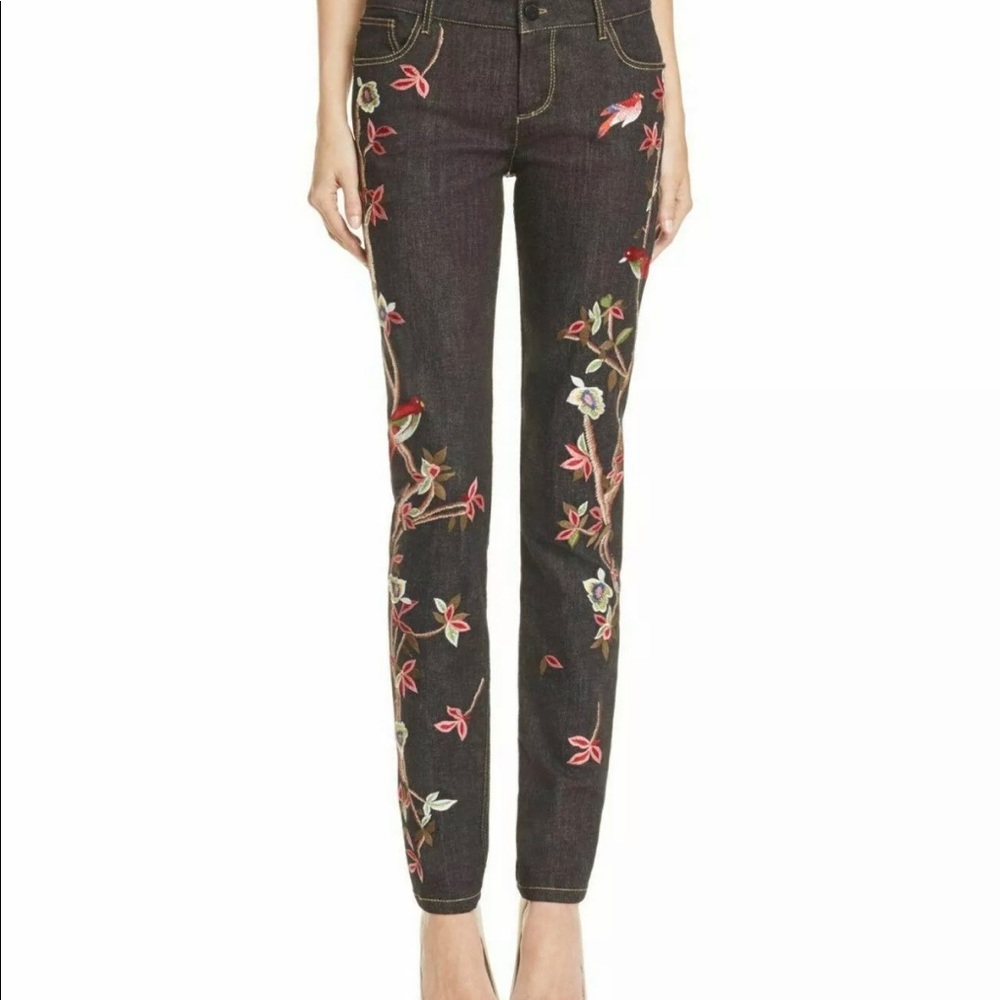 NWT-ALICE+OLIVIA Embroidered JANE Skinny STRAIT